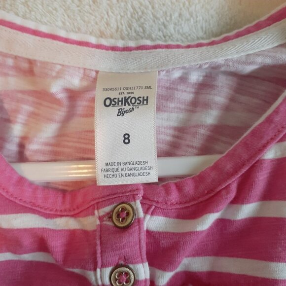 OshKosh B'gosh Girls Size 8 Pink and White Stripe Cotton Dress - Picture 4 of 6